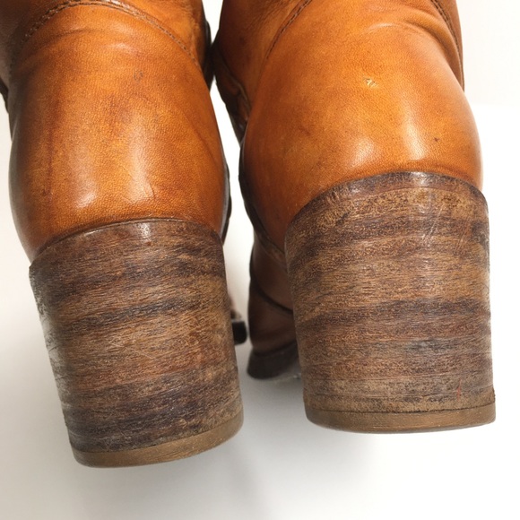 CAPEZIO True Vintage 70’s Yellow Golden Tan Leather Western Boho Tall Boot - Picture 16 of 16